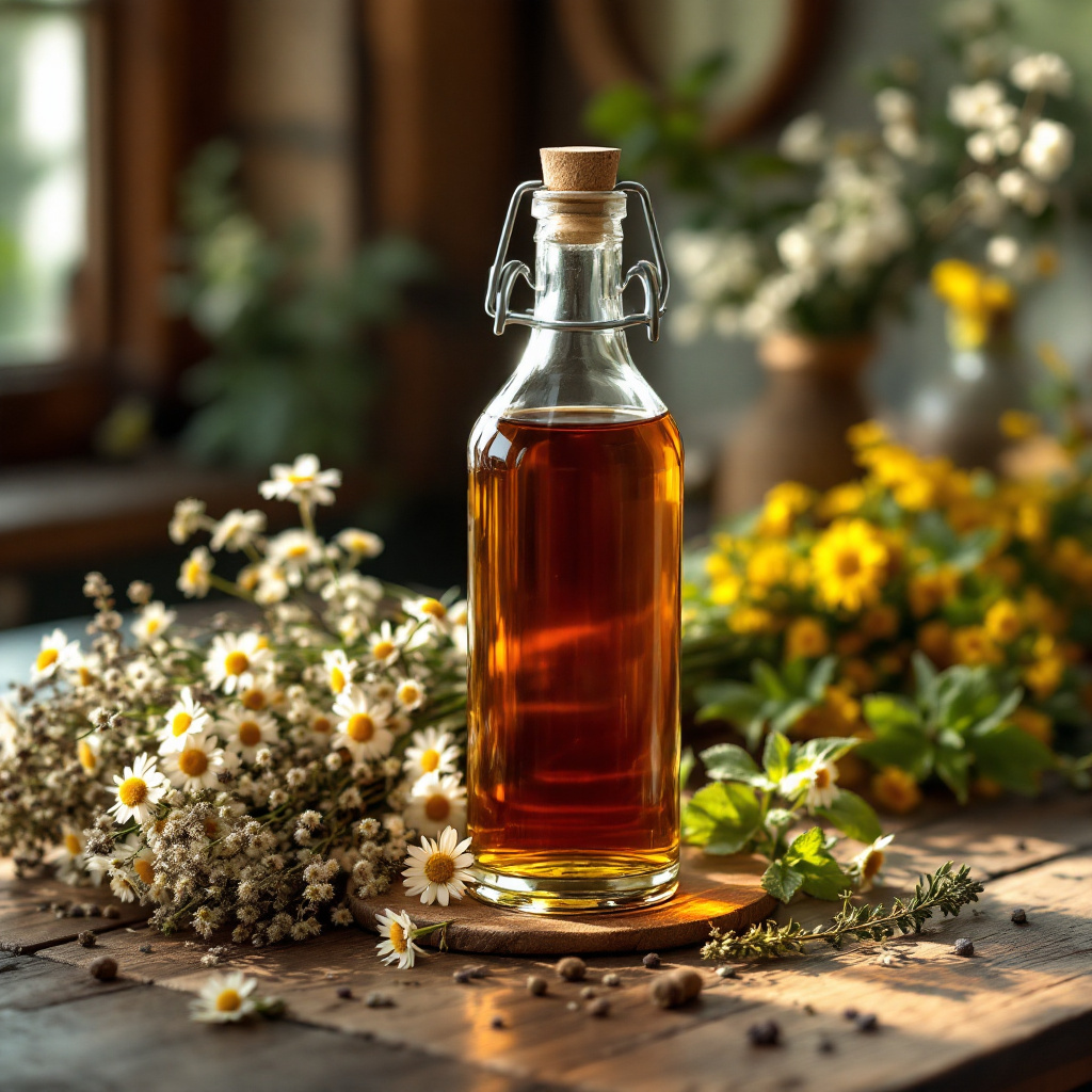 Kräuterlikör aus geweihten Kräutern Rezept mit Flasche und Kräuterbuschen
